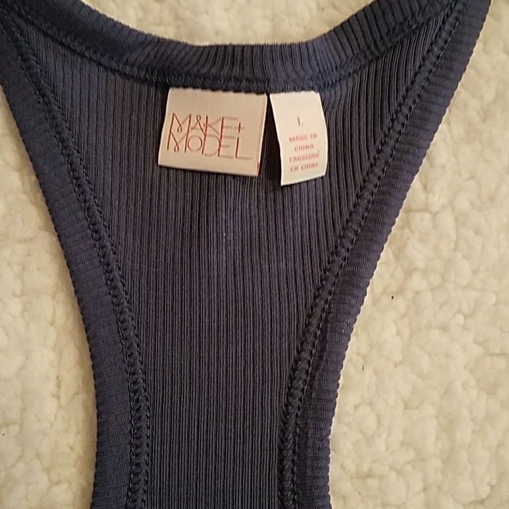 MAKE+MODEL Women's Blue Racerback Rib Tank Top - Picture 3 of 3